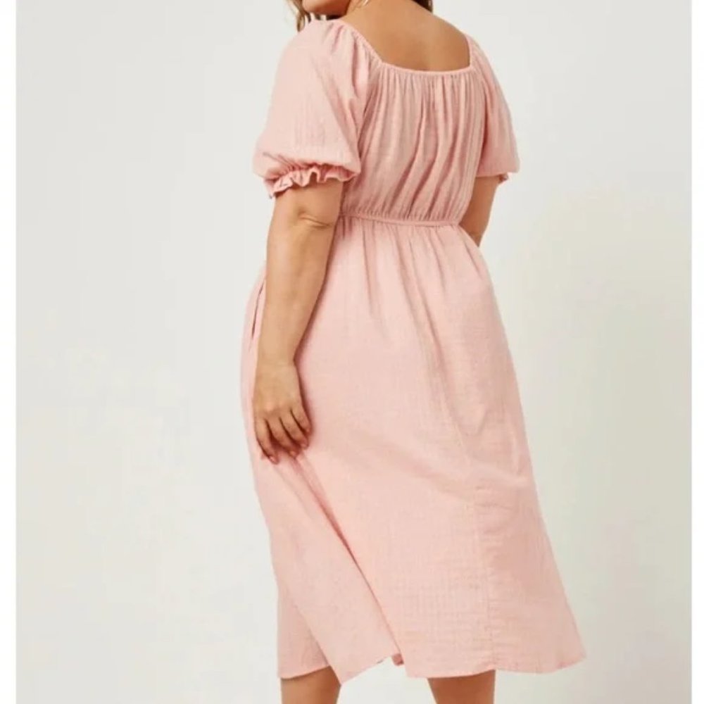 Smocked Bodice Puff Sleeve Midi Dress NWT Women's and Plus Sizes Available - Picture 6 of 6